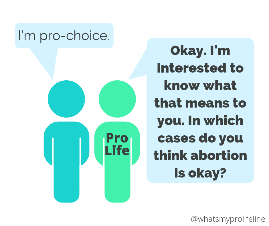 Person 1: I’m pro-choice. Person 2 (our hero): Okay. I’m interested to know what that means to you. In which cases do you think abortion is okay?