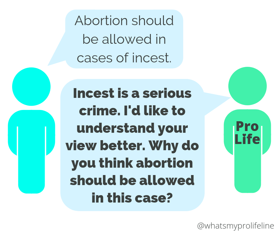 Person 1: Abortion should be allowed in cases of incest. Person 2 (our hero): Incest is a serious crime. I’d like to understand your view better. Why do you think abortion should be allowed in this case?